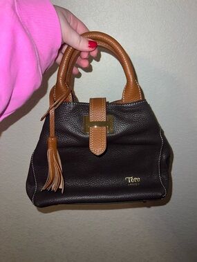 Toro Dark Brown and Tan Leather Satchel with Tassel